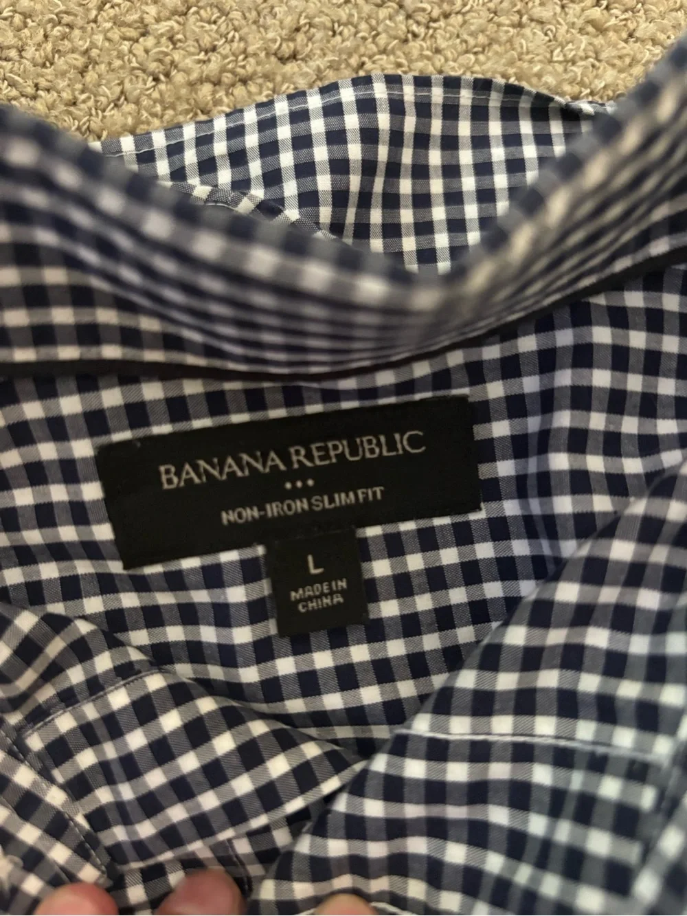 Banana Republic Navy and White Gingham Button-Down Shirt